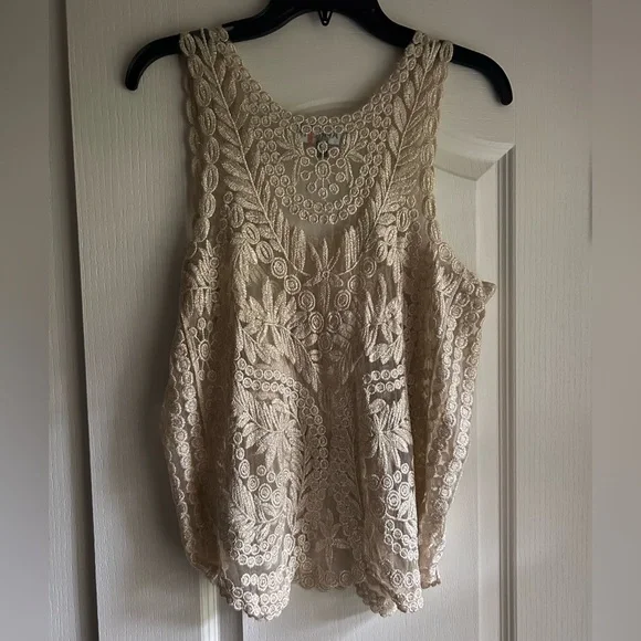 APRICOT Sheer Metallic Sparkle Embroidered Tank Top Fairy Whimsigoth Boho | Sz M - Picture 6 of 16